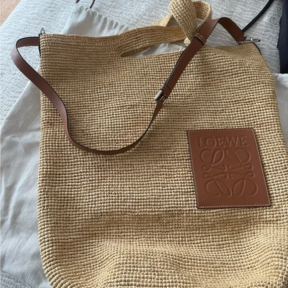 Loewe Beige Woven Tote with Brown Leather Logo Patch - Picture 2 of 8